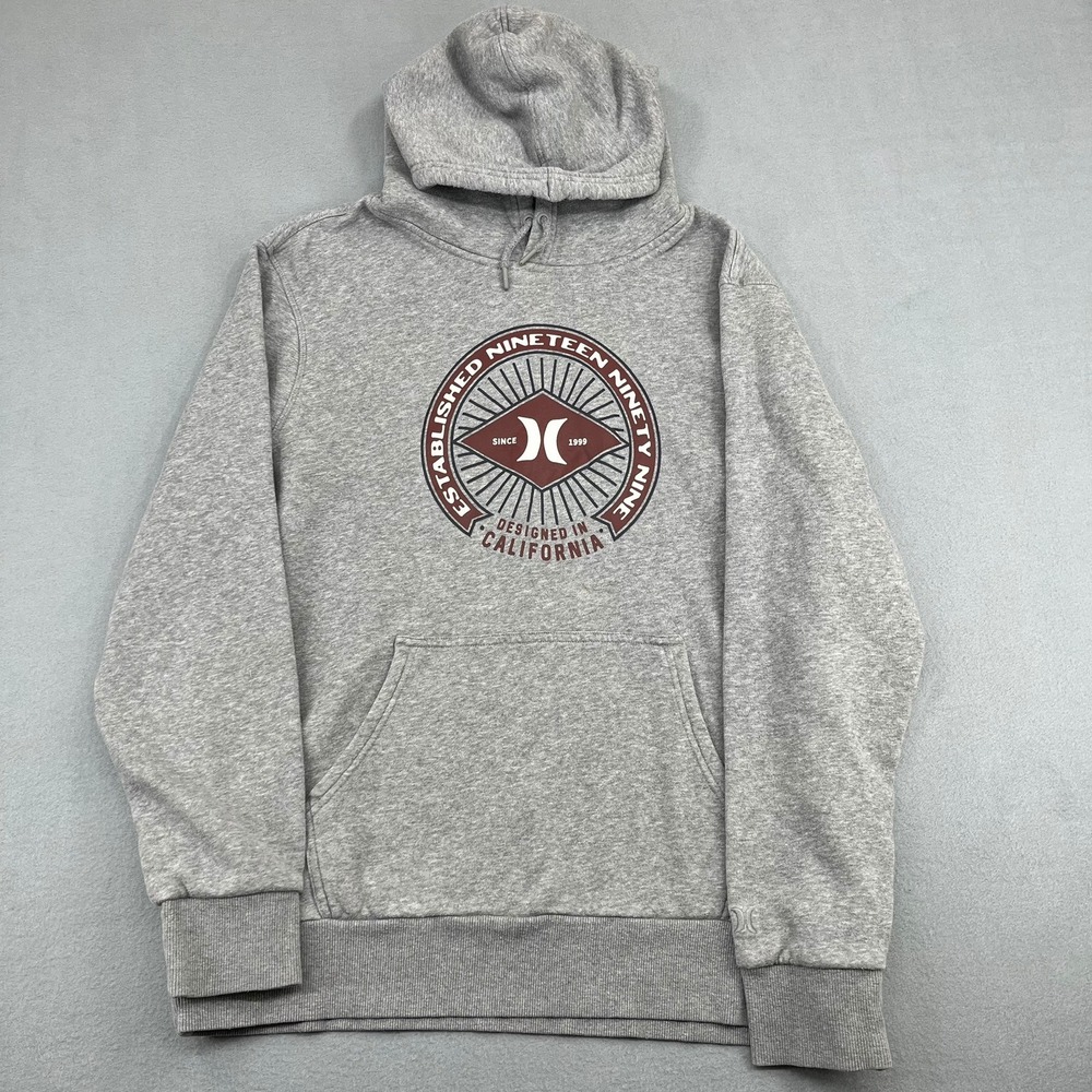 Hurley Mens Grey California Graphic Fleece Hoodie Sweatshirt L